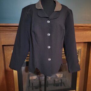 Vintage Black Blazer Double Tan Brown Hounds Tooth Plaid Collar Size 18W